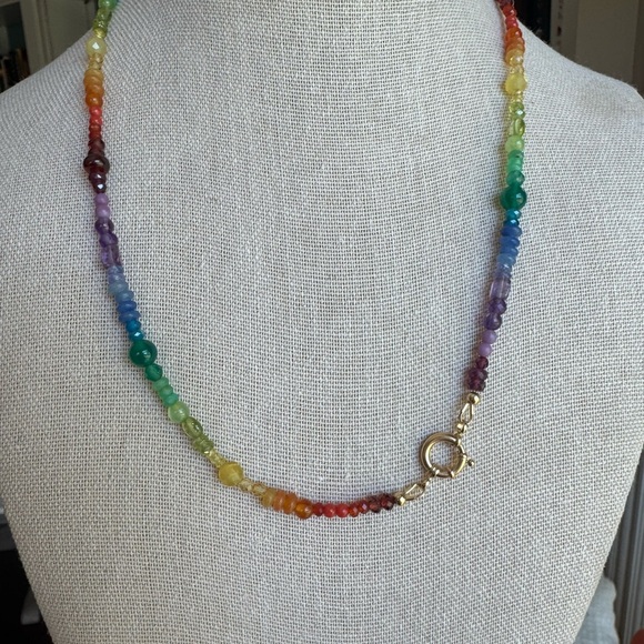 Natural Gemstone Beaded Necklace with 14kt solid gold clasp - Picture 9 of 15